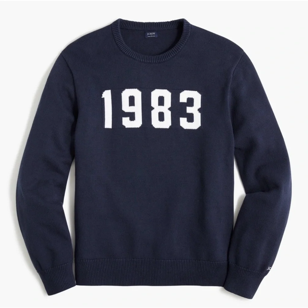 J. Crew Navy Blue Crewneck Sweater with 1983 Design - Picture 6 of 8
